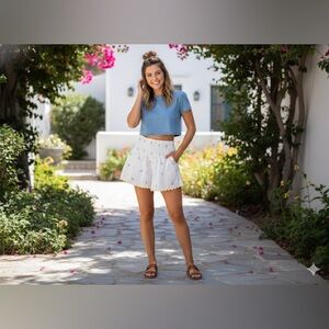 Joie White Mini Shorts with Embroidered Lemons